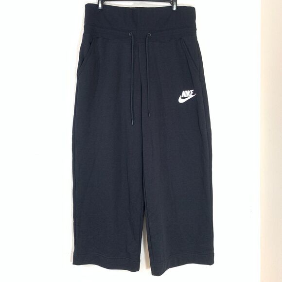 Nike CI1174-010 Rally Sport Casual Pants Black Wide Leg High Rise Athleisure L - Picture 1 of 11